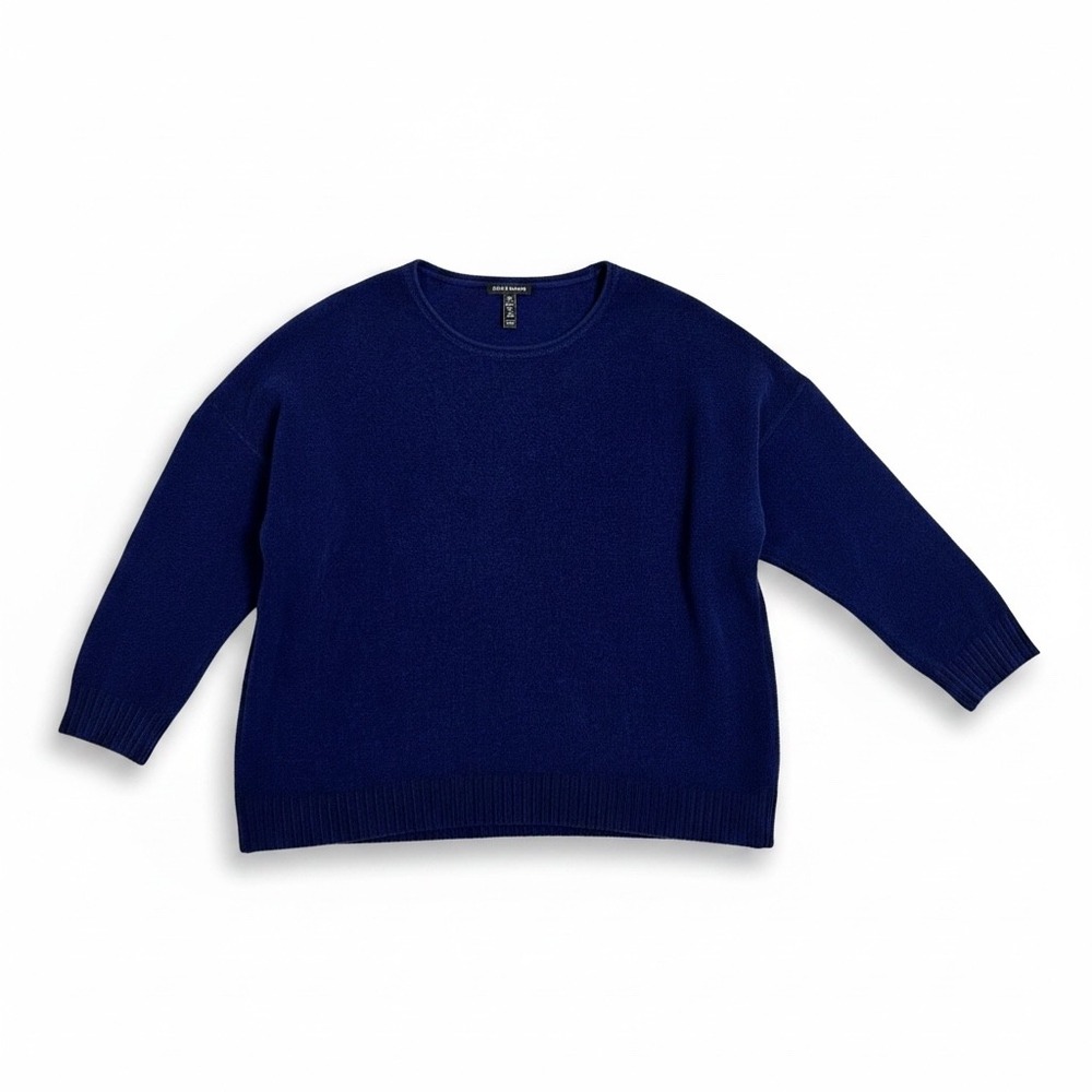 Eileen Fisher Royal Blue Organic Cotton Chenille Boxy Sweater Womens Medium